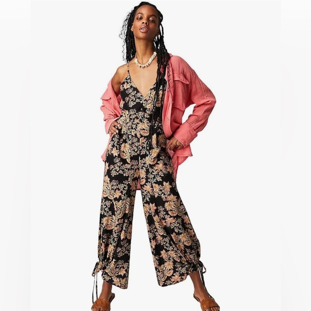 Free People Black Floral Jumpsuit Women's Stand Out Printed One-Piece Size Xs